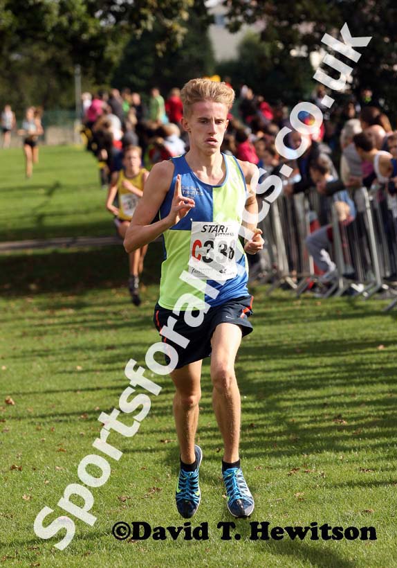 Elliott Bowker bring Vale Royal home to victory in the under-17 mens Northern Cross Country Relays, Graves Park, Sheffield.
